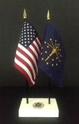 Indiana and US Flag Executive Desk Set