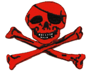 Jolly Roger Red Skull and Bones Outline Patch