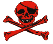 Jolly Roger Red Skull and Bones Outline Patch