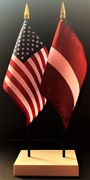 Latvia and US Flag Desk Set