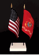 Marine Corps and US Flag Desk Set  