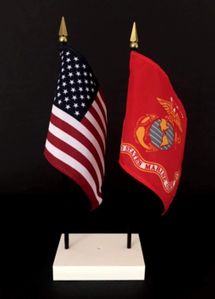Marine Corps and US Flag Desk Set  