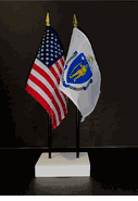 Massachusetts and US Flag Desk Set
