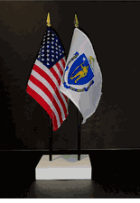 Massachusetts and US Flag Desk Set