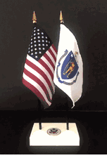 Massachusetts and US Flag Executive Desk Set