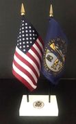 Nebraska and US Flag Executive Desk Set