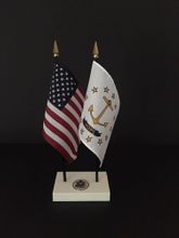 Rhode Island and US Flag Executive Desk Set