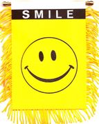 Smiley Face Car Windshield, Window or Mirror Mini Banner Flag 