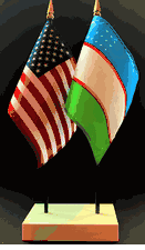Uzbekistan and US Flag Desk Set
