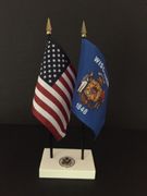 Wisconsin and US Flag Executive Desk Set