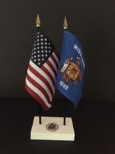 Wisconsin and US Flag Executive Desk Set