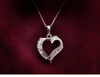 14K White Gold Diamond Baguette Heart Pendant