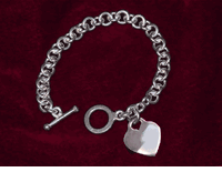7" Sterling Silver Heart Tag Charm Bracelet