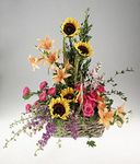 A basket of mixed garden flowers.
