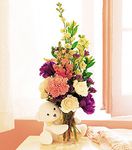  bear hug bear with white roses 