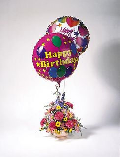 Pedestal Dish with Balloons Birthday