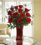 Blooming Love 12 Premium Red Roses in Red Vase Blooming Love 12 Premium Red Roses in Red Vase