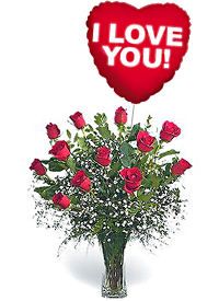 Classic Dozen Rose Arrangement With Mylar Balloon