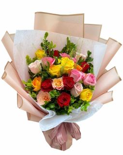 Bouquet Of 24 White, Pink, yellow, And Red Roses