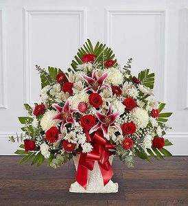 Red Rose and Lily Floor Basket
