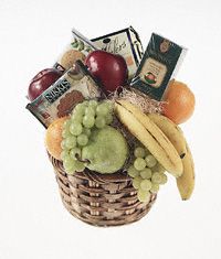Fresh fruit and gourmet gift basket.
