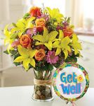 Get Well Flower Bouquet and One Balloon