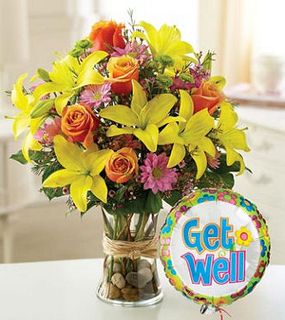 Get Well Flower Bouquet and One Balloon