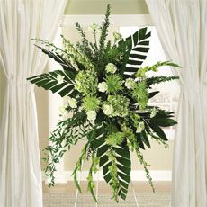 Green Dendrobium Orchids, Hydrangea & Fuji Mums Standing Spray