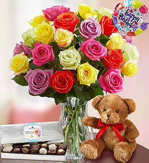 Happy Birthday Assorted Roses, 