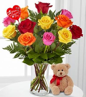Hugs from the Heart Valentine's Day Rose Bouquet with Bear 