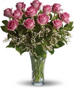 Irving Florist Dozen Long Stemmed Premium Pink Roses Flowers T4-1A