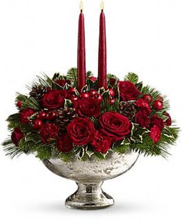 Mercury Glass Bowl Bouquet Flowers 