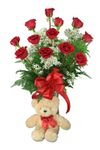 One Dozen Red Roses and VD Teddy Bear 