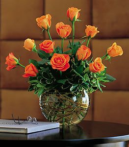Orange Roses With Curly Willow