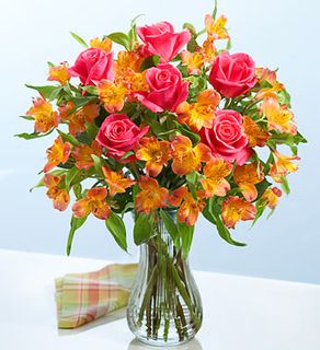  Pink Rose and Orange Peruvian Lily Bouquet 
