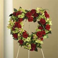 Red heart shaped standing wreath sympathy