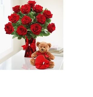 Red rose with bear 