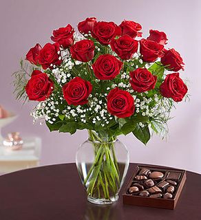 Red Roses 18 Stems with Chocolate 