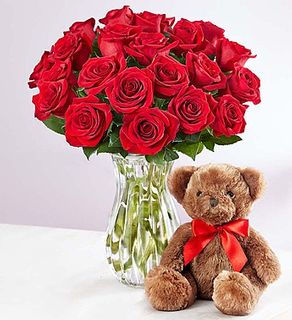 Red Roses with Bear