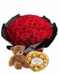 Rose bouquet w bear and choocolate