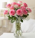 Rose -Pink A dozen arranged with baby breath Rose -Pink A dozen arranged with baby breath