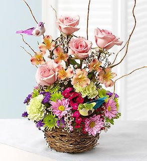 Springtime Birds Nest of Flowers 