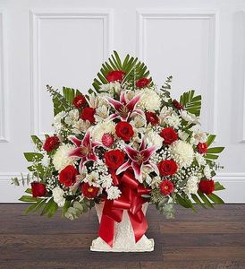 Red Rose and Lily Floor Basket