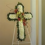  White Cushion Poms, Green  Orchids  cross sympathy
