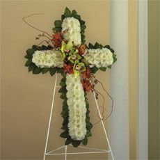  White Cushion Poms, Green  Orchids  cross sympathy