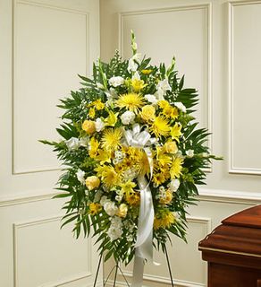 Yellow and White Sympathy Standing Spray 