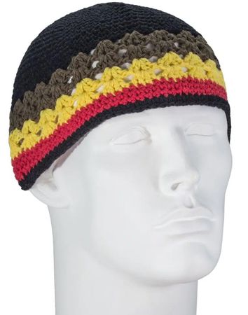 Multi Color Black Yellow Red with Brown Bottom Stripe Kufi (Rasta Inspired)