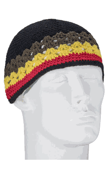 Multi Color Black Yellow Red with Brown Bottom Stripe Kufi (Rasta Inspired)