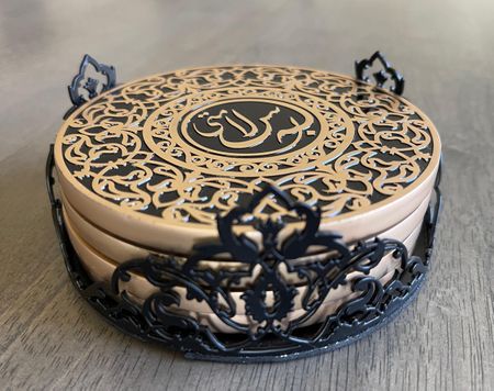 Gold Persian Calligraphy (Ba' Salamati) Coaster Set Islamic Art (Comes in Gift Box)