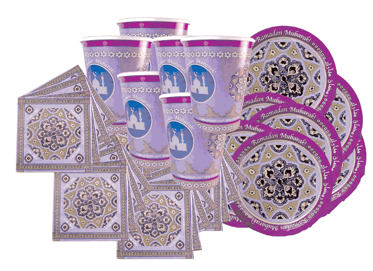 Ramadan Paper Products 30Day Family Pack (150+ Plates, 150+ Cups, 150
